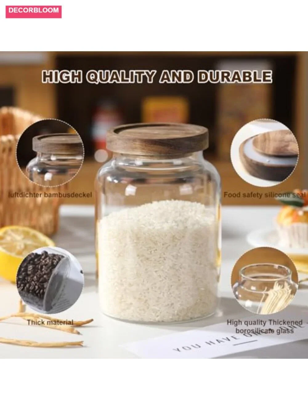 2-Pack Glass Storage Jars with Wooden Lids 41oz Airtight Canisters